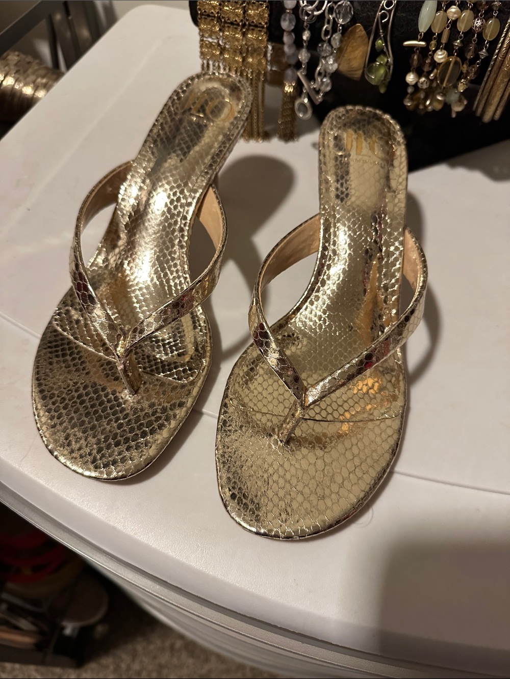 NWOT Jennifer Lopez Metallic Gold Snake-Embossed Heeled Sandals